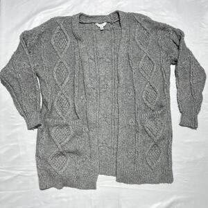 Time and Tru Gray Cozy Cable Knit Front Pocket Cardigan Sweater M Cottagecore